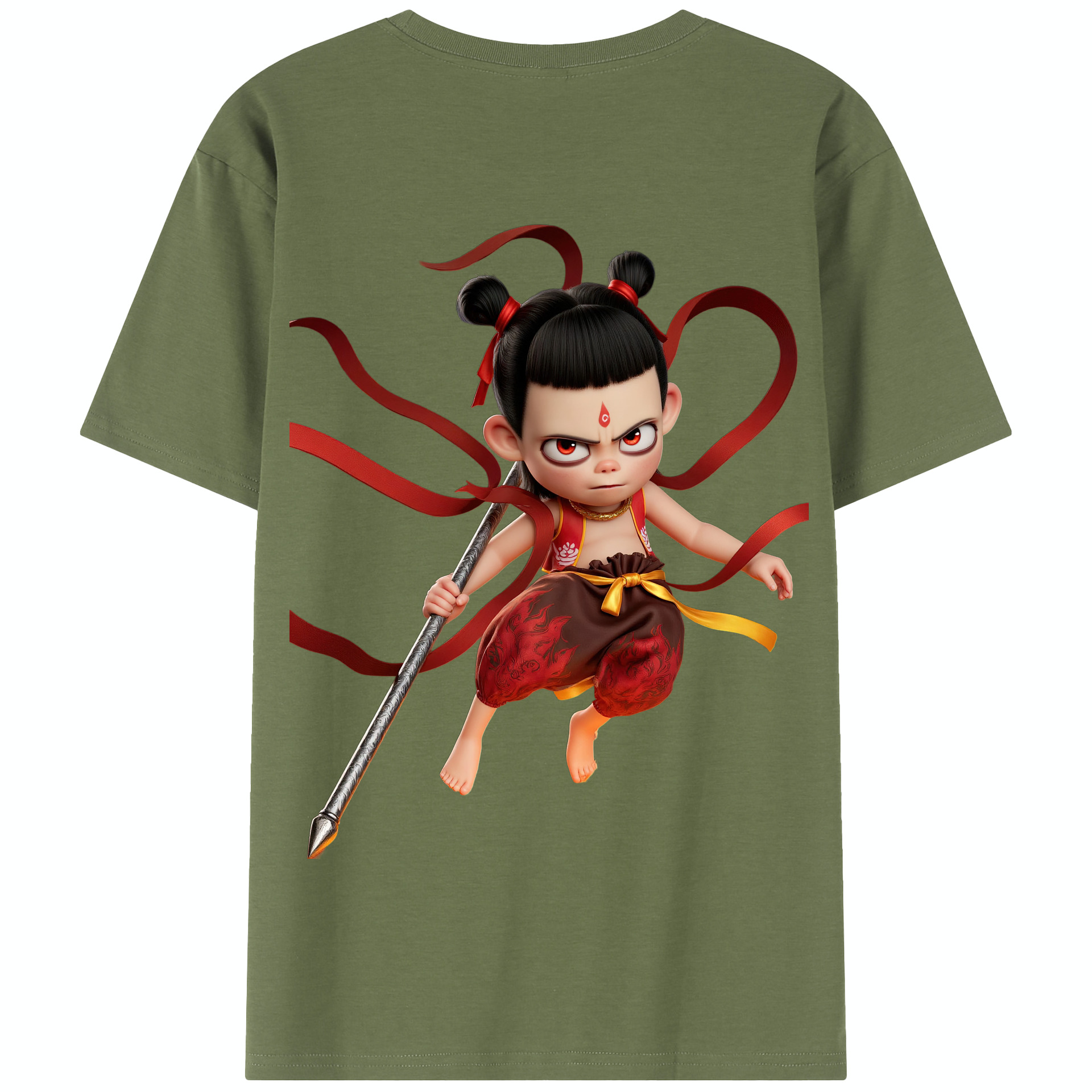 （画像用） Ne Zha 2 ナタ 魔童の大暴れ 綿100％半袖Tシャツ（背面プリント）